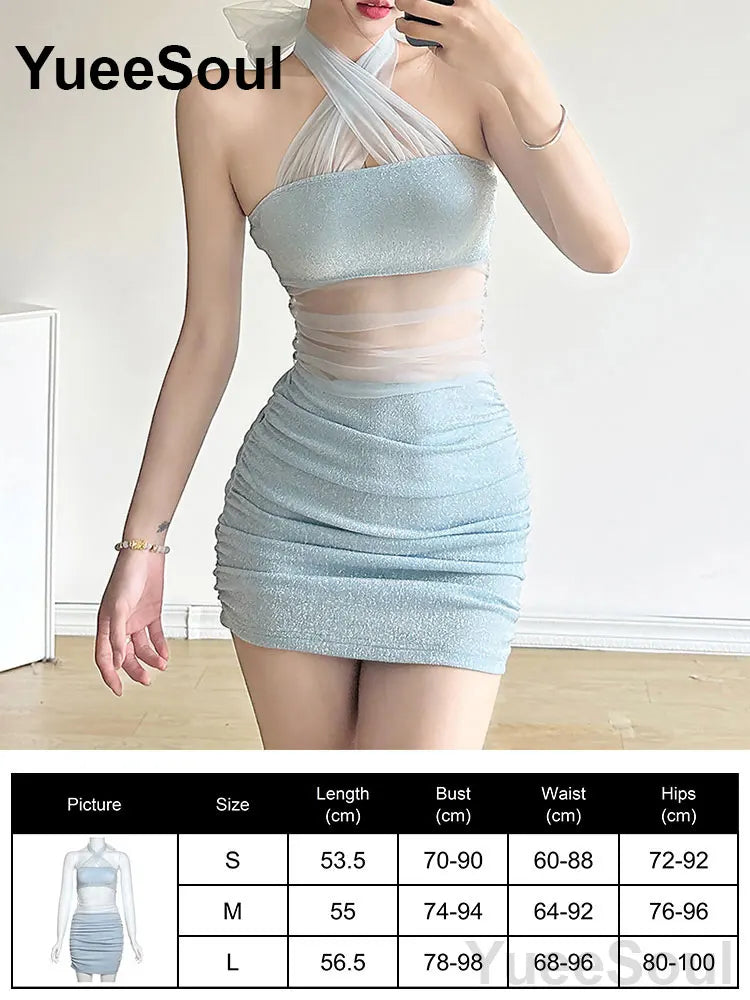 Blue Mini Dress Summer Sleeveless Slim Sexy Women Dresses 2025 New Sweet Cute Evening Party Casual High Street Y2K Dress