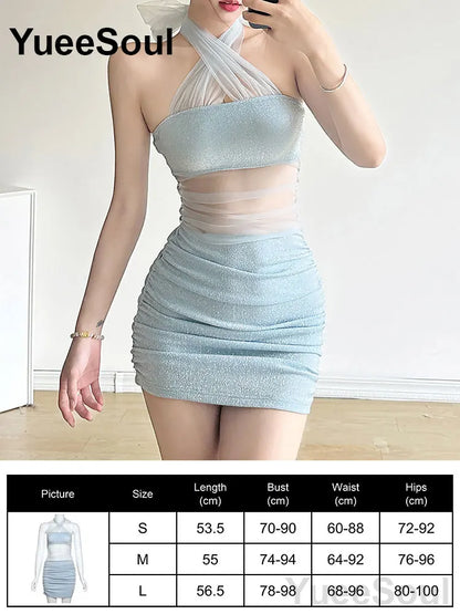 Blue Mini Dress Summer Sleeveless Slim Sexy Women Dresses 2025 New Sweet Cute Evening Party Casual High Street Y2K Dress