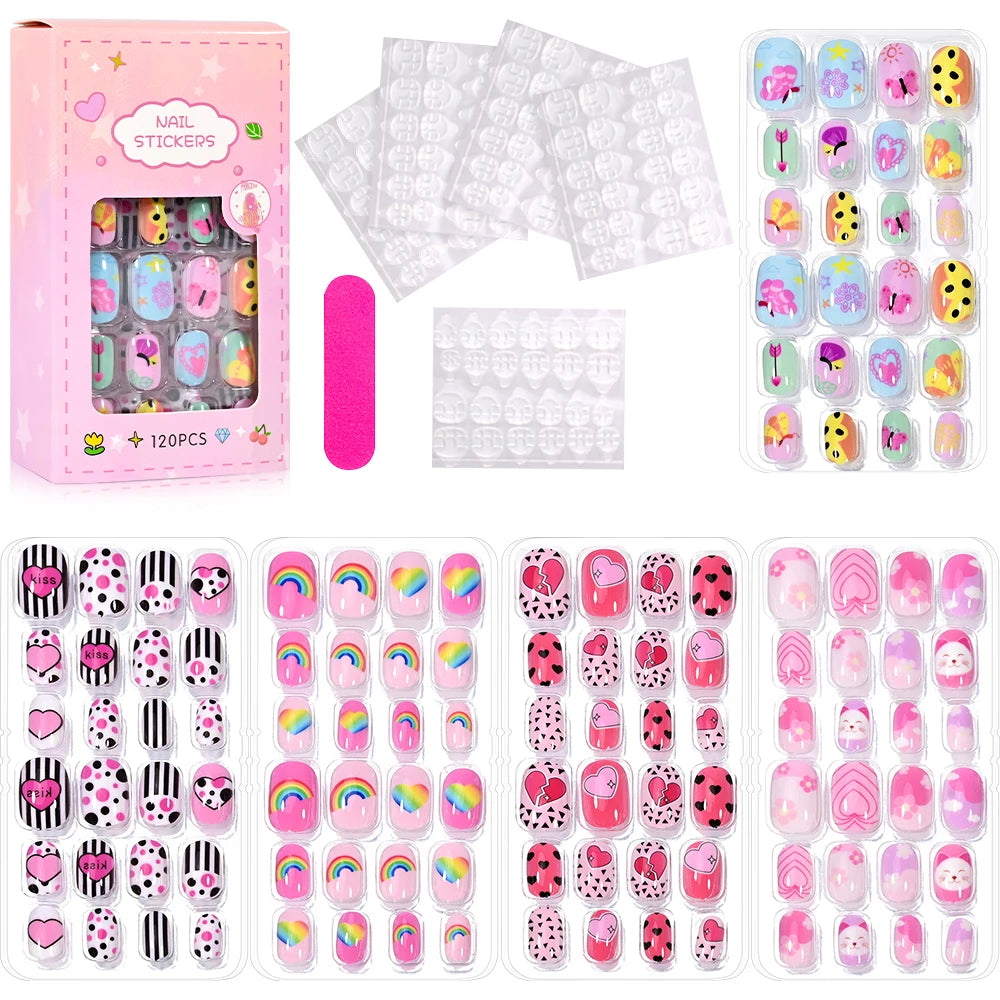 120pc/Box Kid's Christmas Press On Nails Kawaii Cartoon Santa Snowman Xmas Tree Full Cover Acrylic False Nail Kid Christmas gift