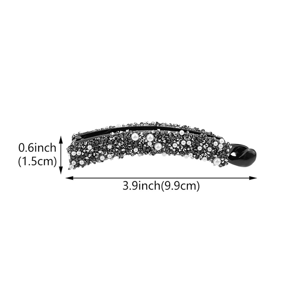 Elegant Rhinestones Banana Clip Sparkling Crystal Pearl Ponytail Holder Twist Hairpin Women Girls Summer Daily Party Hairpiece