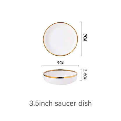 Ceramic Plates Bowls Gilt Rim White Porcelain Dinner Tray Kitchen Plates Ceramic Tableware Food Dishes Rice Salad Noodles Bowl
