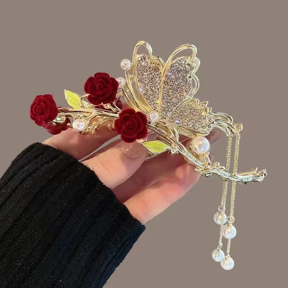 Delicate Tassels Rose Flower Alloy Hairpins for Women Girls Charm Retro Hair Clip New Hair Women's Accessories Gifts
