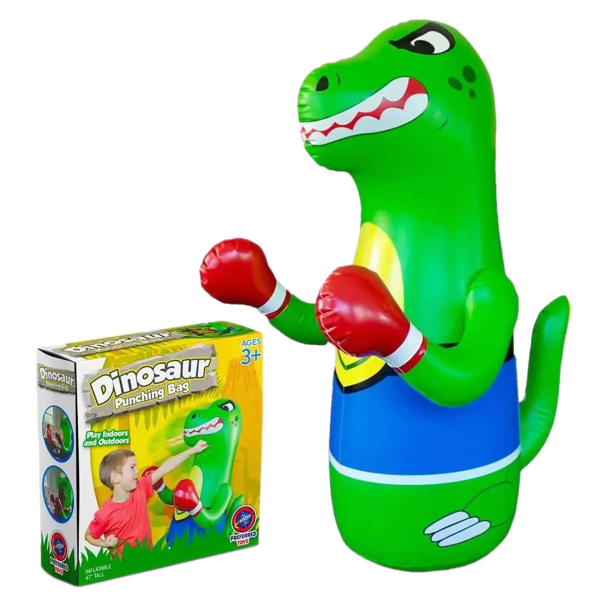 Inflatable boxing tumbler green Tyrannosaurus rex children's anger sports props boxing cover water spray toy dinosaur column