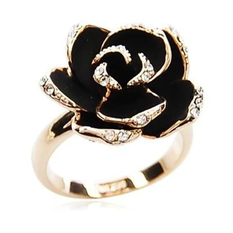 Hot Sale Fashion Jewelry Rings  Black Rose Flower Opening Rings Index Finger Adjustable Rings For Woman Girls Gift
