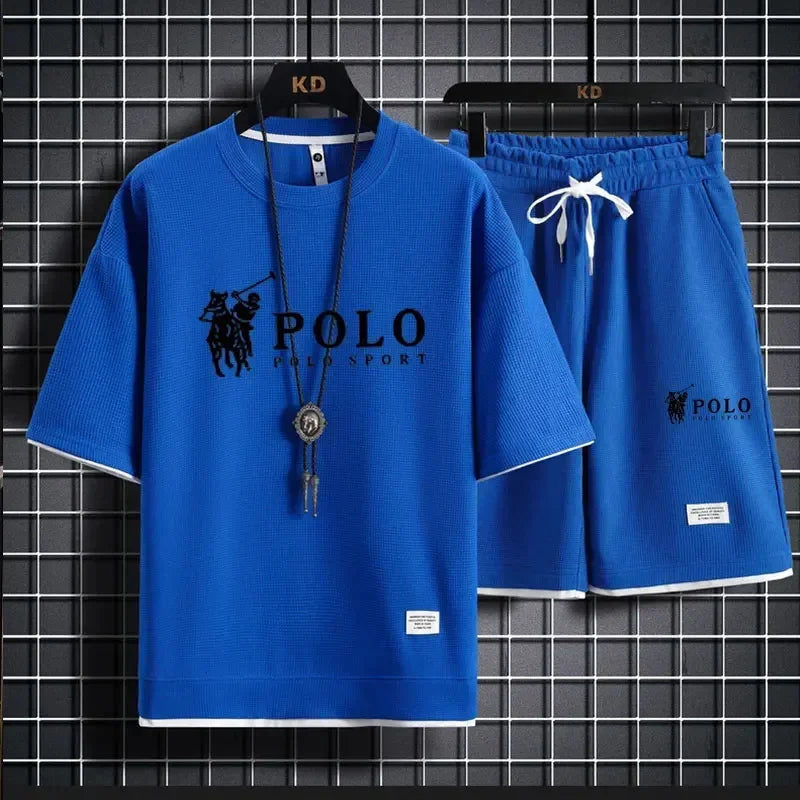 2026 Men's Short-sleeved T-shirt + Sports Shorts Two-piece Summer Fashion Breathable Fitness Casual Jogging Set Short Sleeve Two