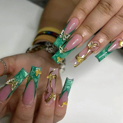 24Pcs Press on Fake Nails Short Medium French Acrylic Full Cover False Nail With Glue Kit Mini File Manicure for Women and Girls
