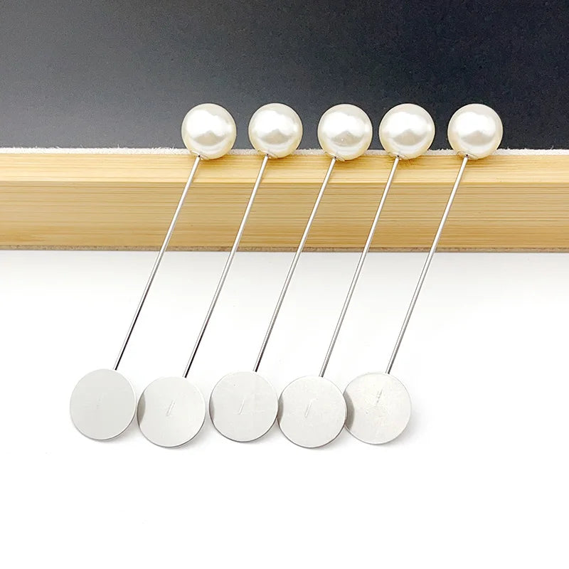20/100Pcs Silver Color Pearl Stainless Long Pin DIY Make Handmade Flower Brooch For Women Jewelry Accessories Findings Wholesale