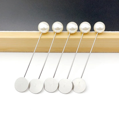 20/100Pcs Silver Color Pearl Stainless Long Pin DIY Make Handmade Flower Brooch For Women Jewelry Accessories Findings Wholesale