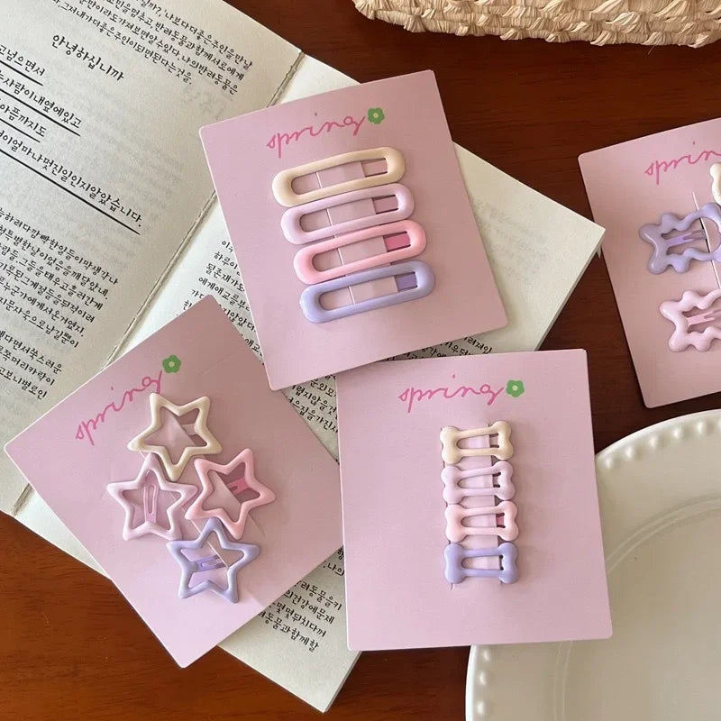 4Pcs/set Cute Colorful Geometric Metal Hair Clips Girls Bangs Hair Ornament Hairpins Barrettes Kids Fashion Hair Accessories
