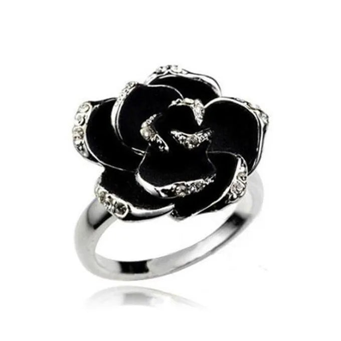 Hot Sale Fashion Jewelry Rings  Black Rose Flower Opening Rings Index Finger Adjustable Rings For Woman Girls Gift
