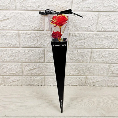 24k Eternal Rose Artificial Flowers Foil Plated Gold Rose Wedding Valentine'S Day Decoration Mother'S Day Gifts Fake Flower