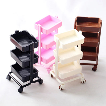 Storage Display Shelf Bookshelf Furniture Model Decor Toy 1Set 1:12  Dollhouse Miniature Trolley Dining Cart with Wheels