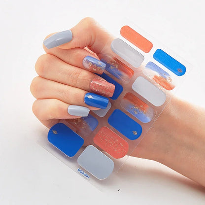 16Tips Nude Semi-Cured Gel Nail Wraps Sticker Long-Lasting UV LED Lamp French Nail Decal Full Cover Waterproof Semi-Cured Sticke