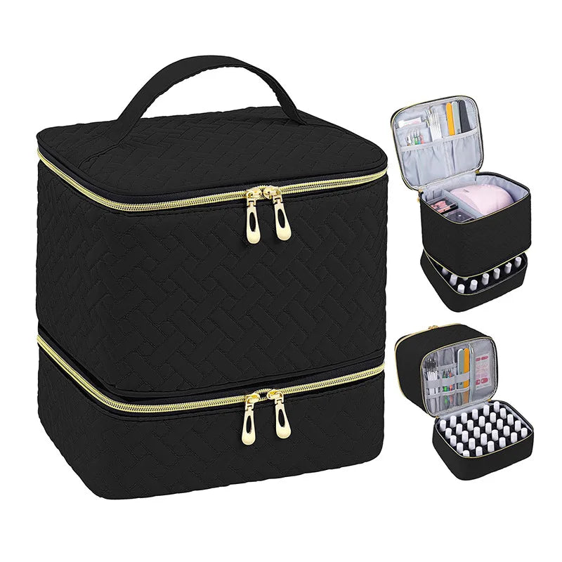 Nail Polish Storage Bag Essential Oil Bag Portable Cosmetic Nail Care Kit Nail Care Tool Storage Box Double Layer 30 Compartment