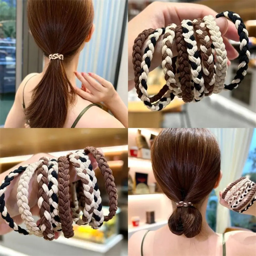 5PSC Simple Braided Hair Tie Nylon Highly Elastic Hairband Durable Coffee Rubber Band Women Girl
