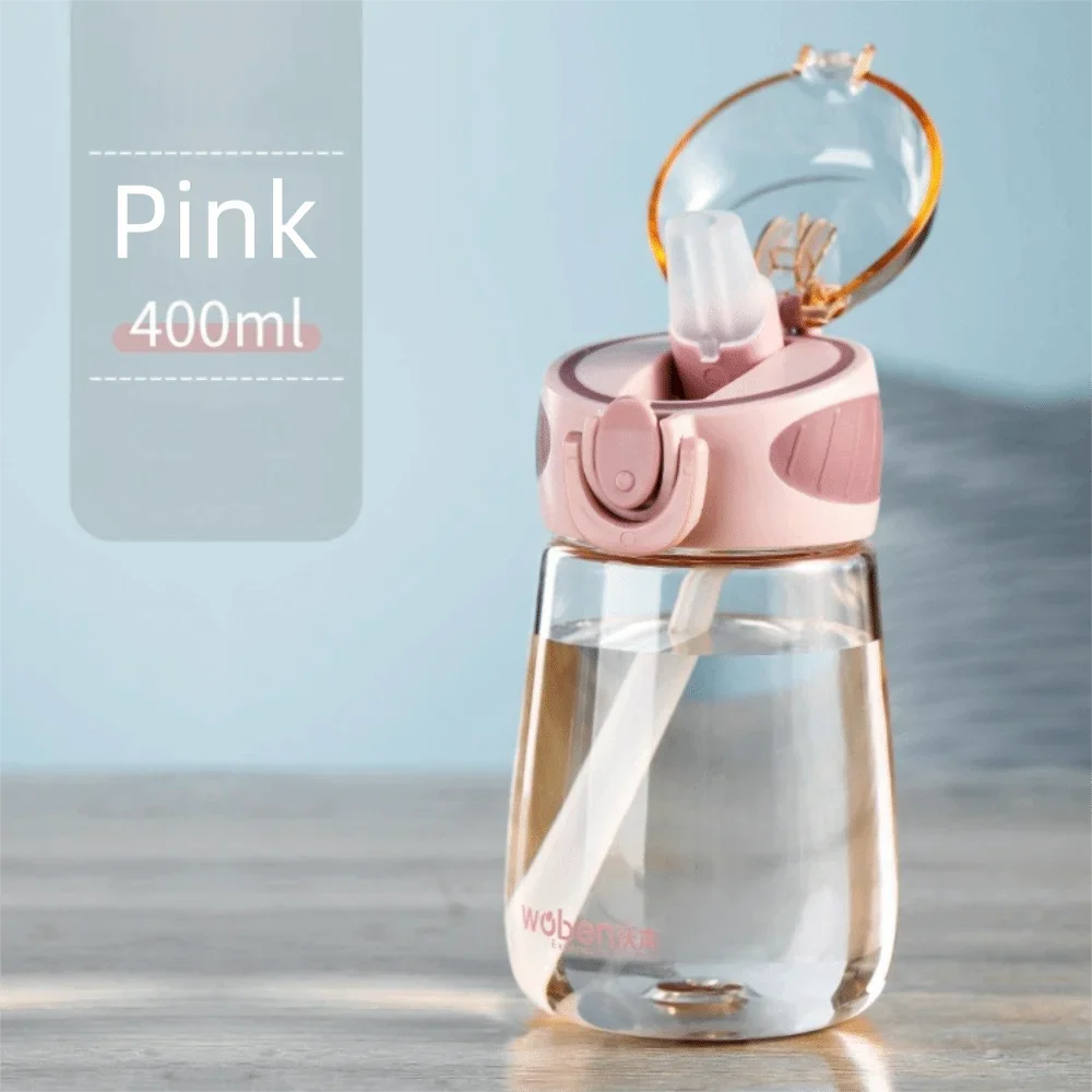 Portable Plastic Water Straw Cup Food-Grade Silicone Leak-proof Water Bottle With Scale Lightweight Sippy Cup For Home Kitchen
