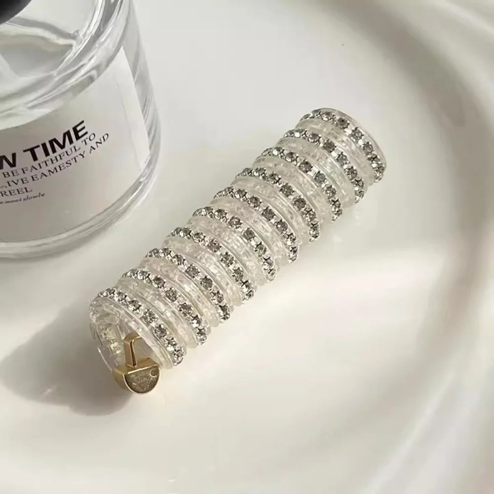 Rhinestone Telephone Line Hair Loop Spiral Coil Rubber Phone Line Hair Loop Elastic Bands High Elastic Head Rope Ponytail Girls
