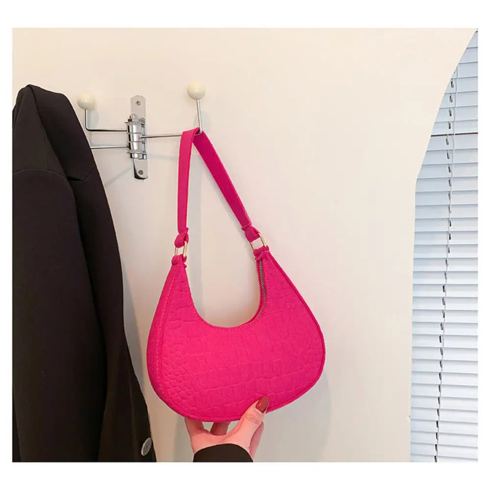 Fashion Women Chain Shoulder Underarm Bags Felt Pu Leather Simple Solid Color Casual Handbags Female Pouch Tote Crossbody Bag