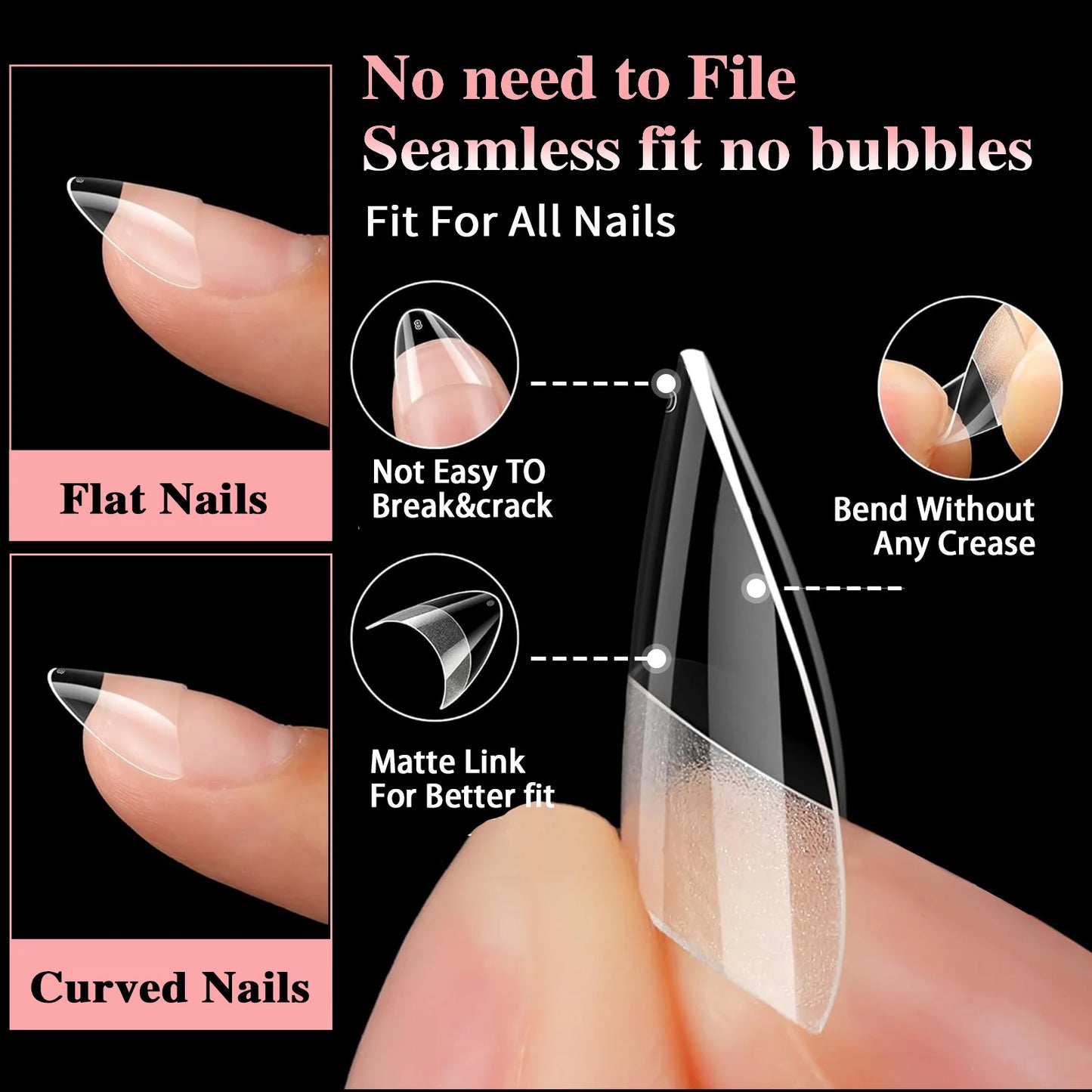 600pcs Ultra Short French False Nails Acrylic Nail Pieces Almond Square Traceless Half Pack Scrub False Nails Girls Beauty Tools