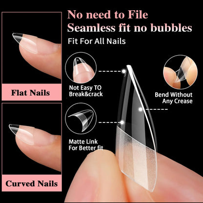 600pcs Ultra Short French False Nails Acrylic Nail Pieces Almond Square Traceless Half Pack Scrub False Nails Girls Beauty Tools