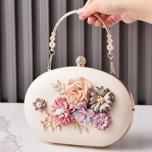 Round White Purses for Woman Flower Luxury Brand Handbag Party Wedding Clutch Female Retro Shoulder Bag for Cell Phone 2025