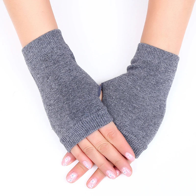 1 Pairs Half Finger Gloves Thumb Holes Hand Wrist Arm Warmer Solid Color Stretch Mittens Unisex Warm Fingerless Knitted Gloves