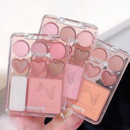 8-color Pearl Glitter Matte Peach Pink Blusher Highlight Eye Shadow Plate Korean Makeup Pink Orange Eyeshadow Cosmetics