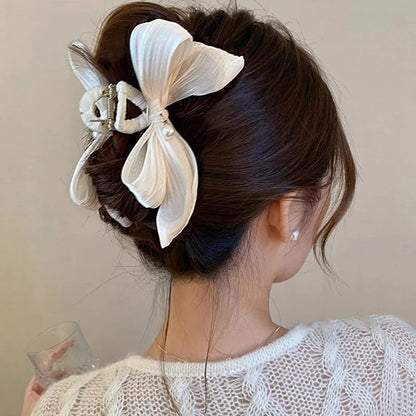 New Fashion Simulation Butterfly Hair Clips for Women Elegant Pearl Bow Ponytail Clip Sweet Crab Claw Headdress Hair Accessories