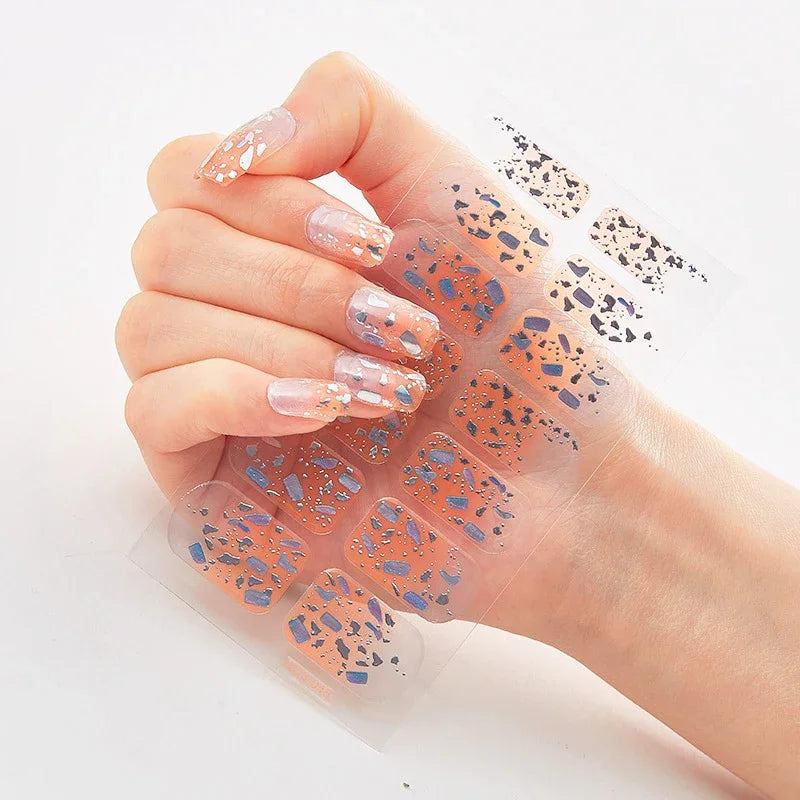 16Tips Nude Semi-Cured Gel Nail Wraps Sticker Long-Lasting UV LED Lamp French Nail Decal Full Cover Waterproof Semi-Cured Sticke
