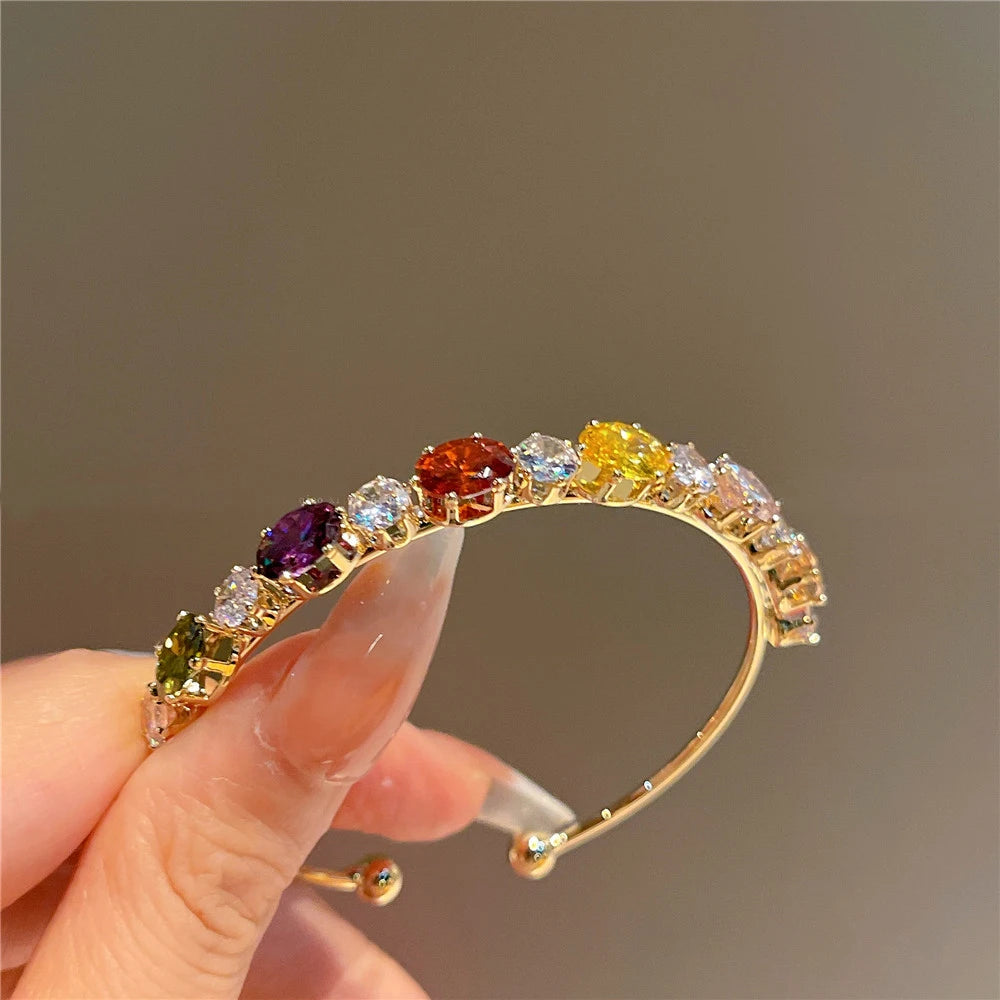 New Fashion Luxury Sweet Bow Zircon Silver Color Copper Open Bracelets for Women Shiny Full of Rhinestone Jewelry Party Gift