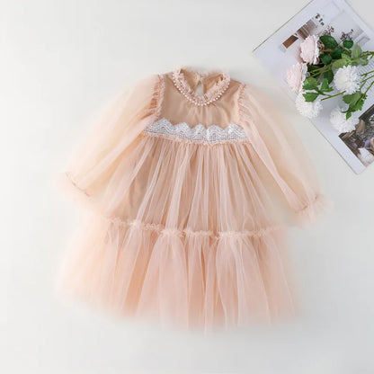 Girls' New Pink Stylish Lace Patchwork Puffy Tulle Birthday First Birthday New Year Princess Dress
