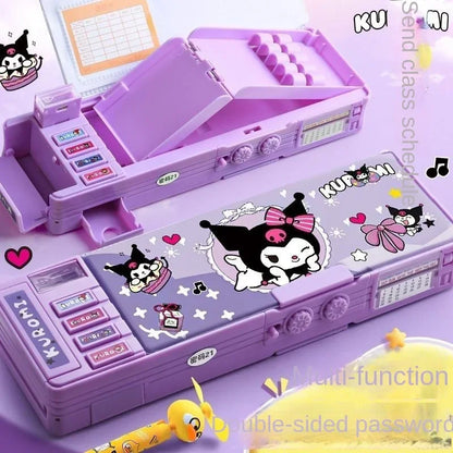 Cartoon kuromi My melody Cinnamoroll password lock multifunctional stationery box kawaii pencil case school supplies wholesale