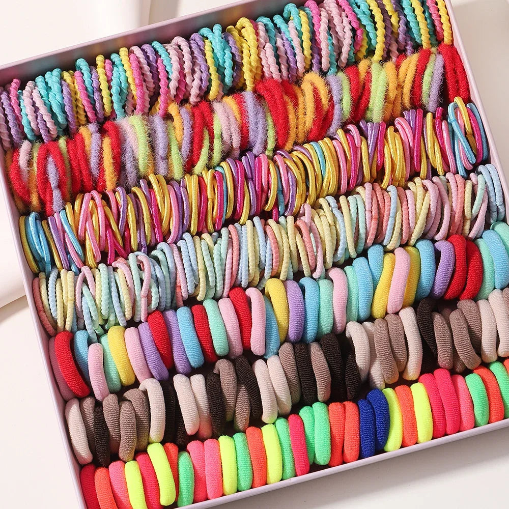 100pcs Women Girls Colorful Nylon Elastic Hair Bands Ponytail Hold Small Hair Tie Rubber Bands Scrunchie Hair Accessories