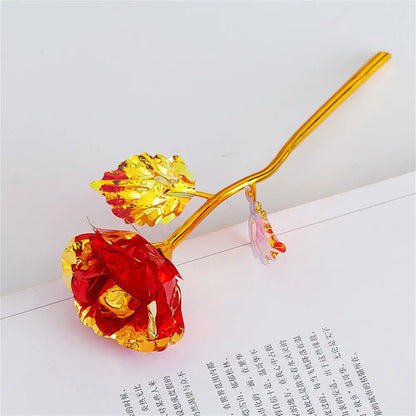 Golden Rose Flower with Gift Box Valentine Day Gift Artificial Roses Foil Rose Flowers Party Wedding Decor Present For Lover