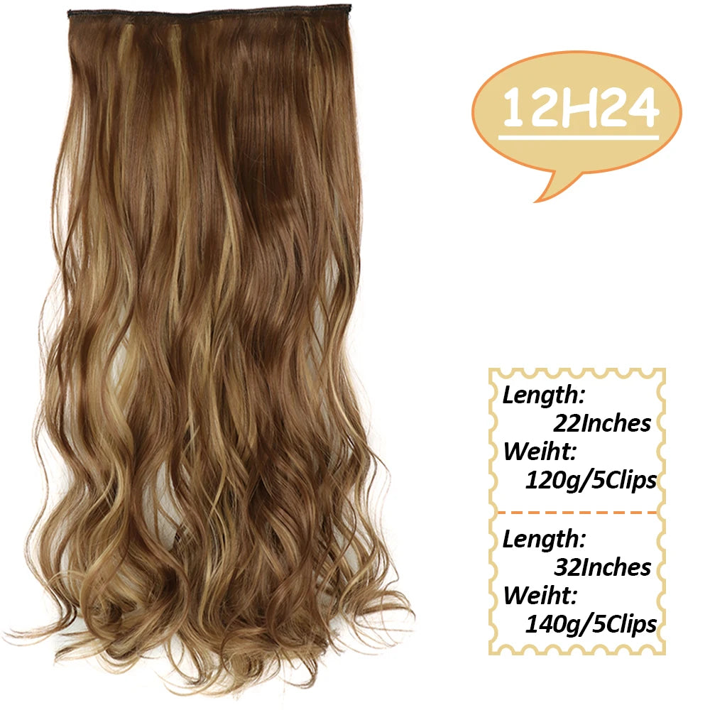 NICESY Synthetic Long Wavy 5 Clips Hair Extensions 22Inch/32Inch Clip On Hair Extensions High Tempreture Fake For Women