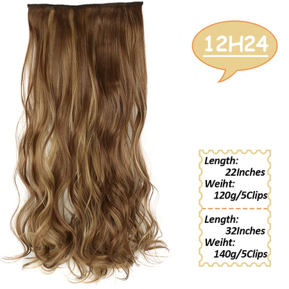 NICESY Synthetic Long Wavy 5 Clips Hair Extensions 22Inch/32Inch Clip On Hair Extensions High Tempreture Fake For Women