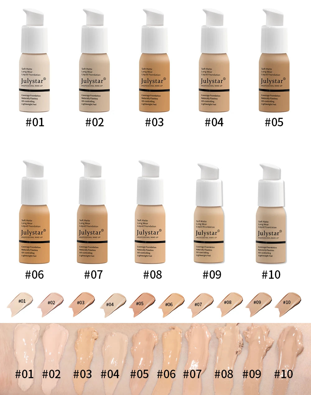 10-Color Oil-Control Foundation Cream Long-Lasting Makeup Base Concealer Non-Caking Beauty Skincare Cosmetics