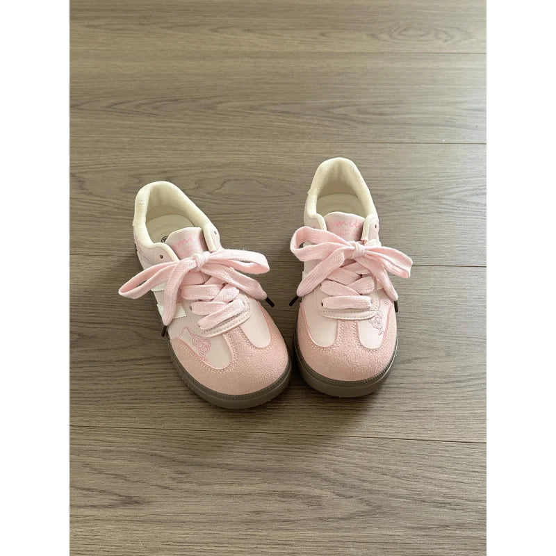 Hello Kitty Sneakers Board Shoes Cute Cozy Y2K Style Pink Thick Soled German Training Embroidery Casual Retro Girls Niche Design