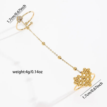 Letdiffery New Double-Finger Flower Rings for Women Stainless Steel Heart Butterly Zircon Charm Adjustable Open Rings Jewelry