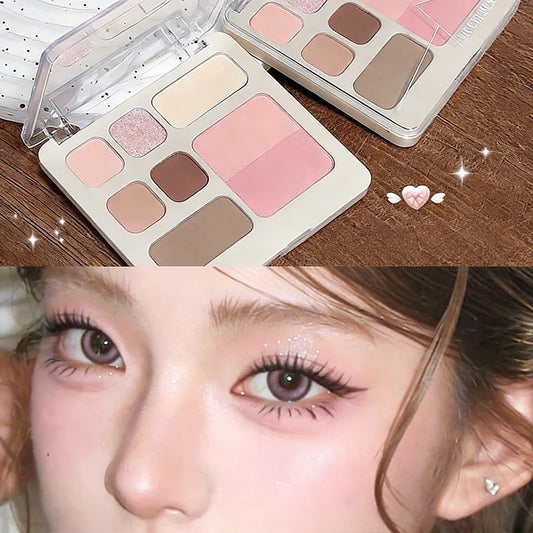 8 Color Pink Brown Eyeshadow Blush Palette Matte Beige Highlighter Gray Earth Tone Contour Cheek Rouge Multifunctional Cosmetic