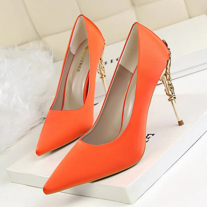 9219-2 Style Women Fashion Shoes Pure Color Leather High Heels Low Heels Medium Capsule Korean Style Spring Autumn