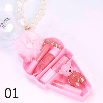 Cute Ice Cream Bear Lip Gloss Set Keychain Lip Gloss Waterproof Longlasting Girls Lips Makeup
