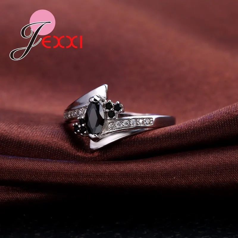 925 Sterling Silver Jewelry Black Agate White Zircon Stone Wedding Band Ring for Women Hot Selling Promise Bijoux