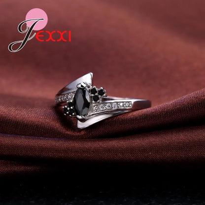 925 Sterling Silver Jewelry Black Agate White Zircon Stone Wedding Band Ring for Women Hot Selling Promise Bijoux