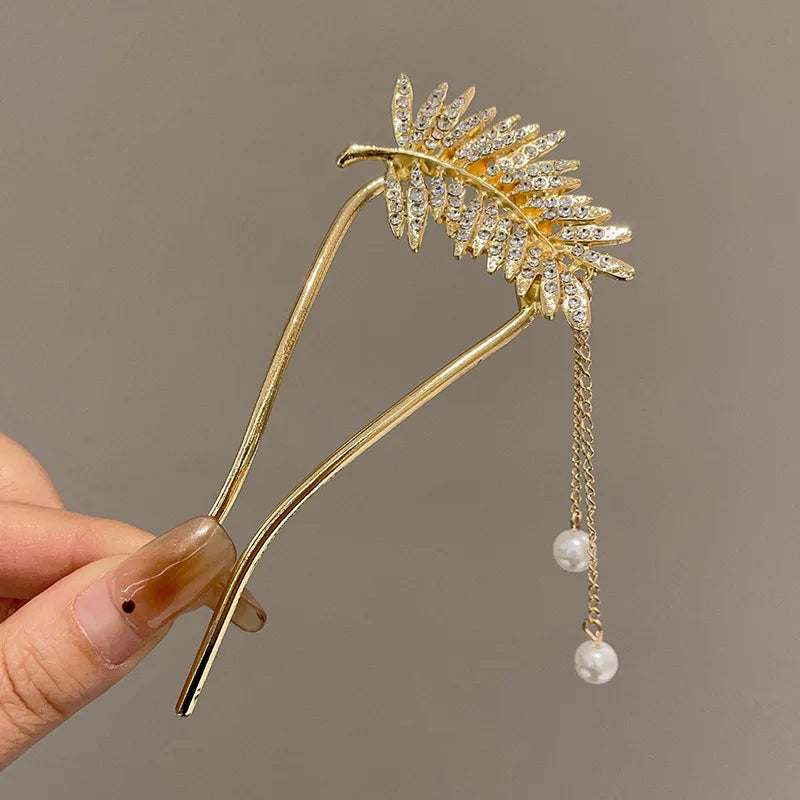 Metal U-Shaped Hair Sticks Combs Pearl Tassel Hair Fork Hair Clip Hairpins Women Girl Hair Accessories Ornament Styling Tool
