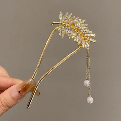 Metal U-Shaped Hair Sticks Combs Pearl Tassel Hair Fork Hair Clip Hairpins Women Girl Hair Accessories Ornament Styling Tool