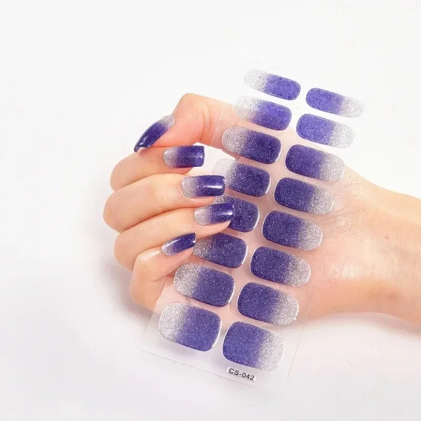Semi Cured Gel Nail Sticker Pure Color UV LED Lamp Covered Waterproof Full Adhesive Long Self Nail Decals Manicure Lasting