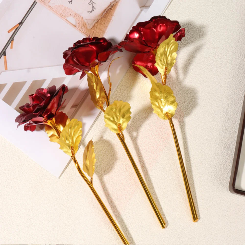 Valentine's Day Creative Gift 24K Foil Plated Rose Red Gold Rose Last Forever Love Wedding Decoration Mother's Day Birthday Gift