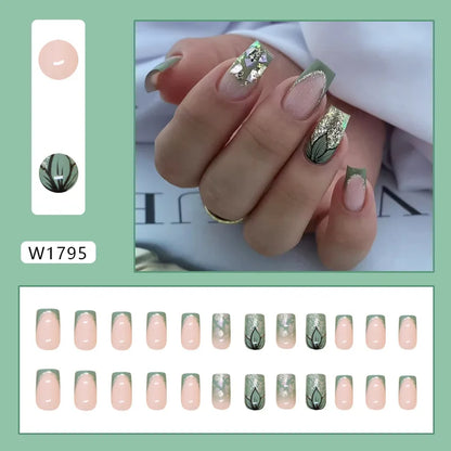 Caramel Flower 24 Pcs Press on Nails Pink Gradient Fake Nails Glossy Artificial Finger Manicure Reusable False Nails for Women