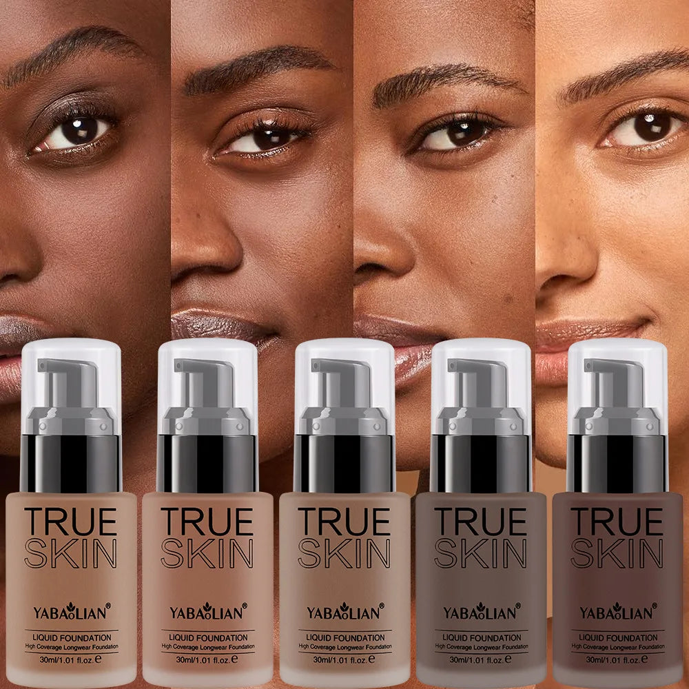Full Coverage Foundation Deep Brown 30ml Water Based Liquid Makeup Sweatproof Transfer Resistant For A Complexion